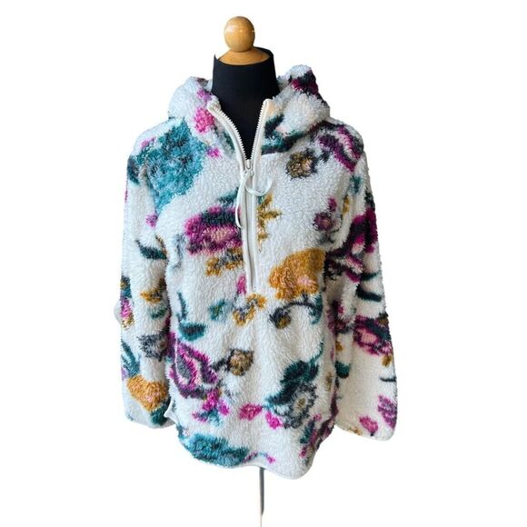 ANTHROPOLOGIE Rosemarie Hooded Sherpa Jacket Teddy Sweater Floral XS - Picture 11 of 12